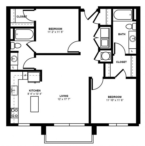 Floor plan for 2 beds, 2 baths, 1012 sqft